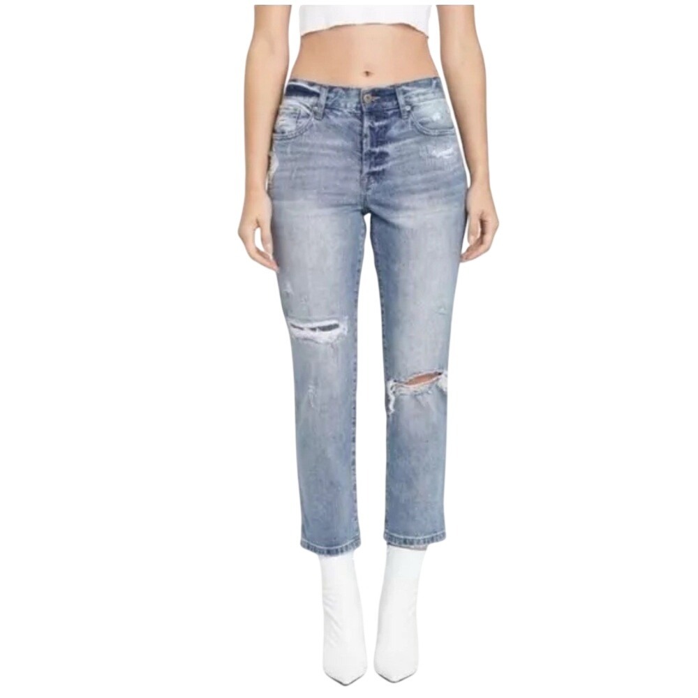 Pistola Distressed Straight Leg Jeans Womens 25 Blue Ripped High Rise Denim
